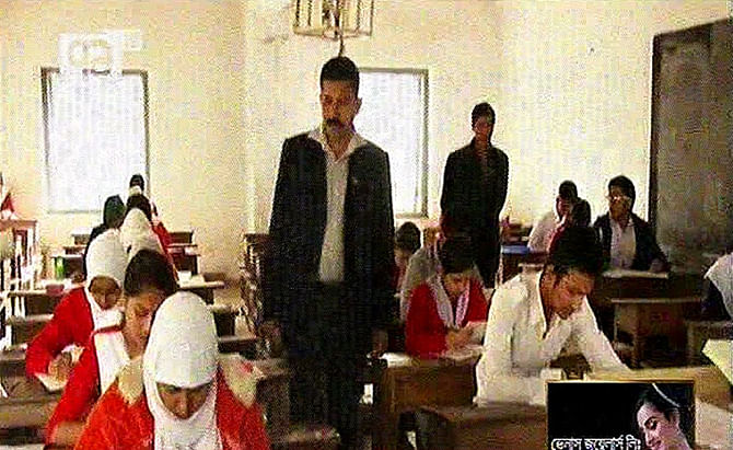 A view of an SSC examinations centrer at Jessore Govt Girls High School in Jessore on Friday. Photo: TV grab