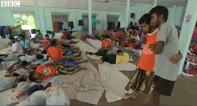 The rescued Bangladeshis are at a shelter in Thailand. Photo grabbed from BBC video