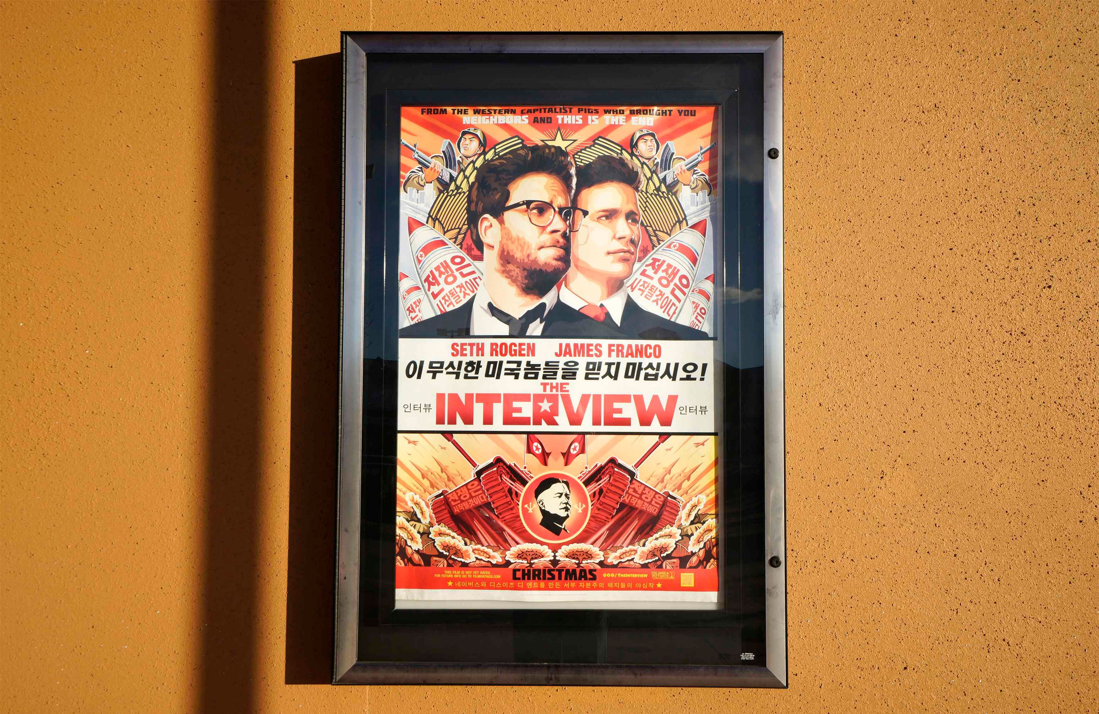 The poster for the film "The Interview" is seen outside the Alamo Drafthouse theater in Littleton, Colorado December 23, 2014. Photo: Reuters