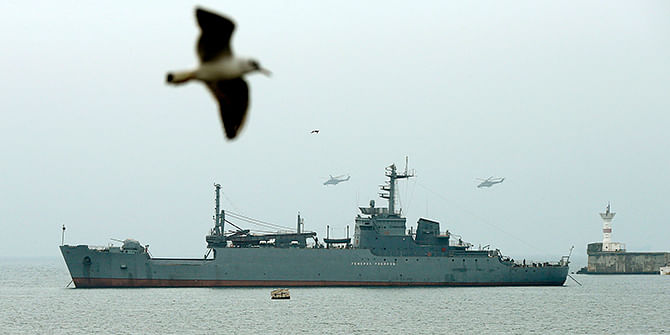 This Reuters photo taken on March 7 shows a Russian Navy ship blocking the entrance to the Crimean port of Sevastopol. President Vladimir Putin rebuffed a warning from US President Barack Obama over Moscow's military intervention in Crimea, saying on Friday that Russia could not ignore calls for help from Russian speakers in Ukraine. 