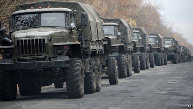 Unmarked military vehicles were spotted in a rebel area on Saturday