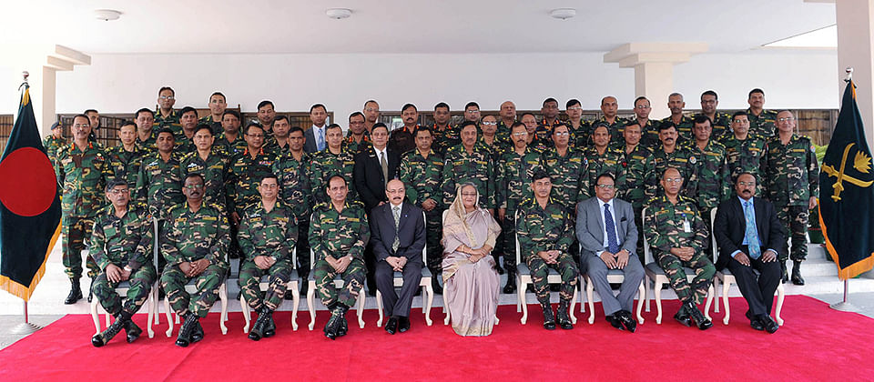 Prime Minister Sheikh Hasina meets generals of the Army at the Army Headquarters in Dhaka Cantonment today. Photo: PID