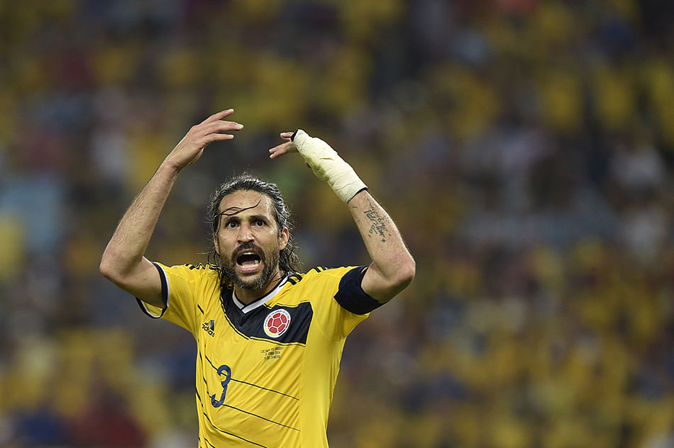 Colombia's defender Mario Yepes celebrates at the end of the Round of 16 football match against Uruguay at the Maracana Stadium in Rio de Janeiro during the 2014 FIFA World Cup on June 28, 2014. Photo: Getty Images